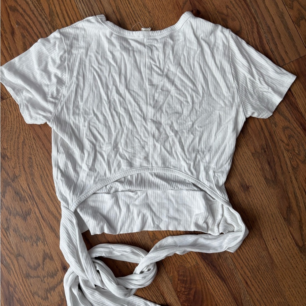 White Ribbed Short Sleeve Top - Picture 3 of 7